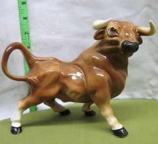 Ceramic Bull Shelf - Sitter Taurus 1970s Horns Bovine Beef Statue Nandi Pristine