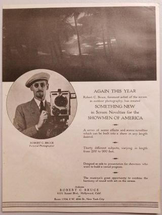 1926 Silent Movie Ad Robert C.  Bruce Cinematographer Producer Screen Novelties