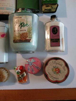 6 Vintage Talcum Powder Tins,  Avon bath salt,  lotion,  face powder,  rouge & more 4