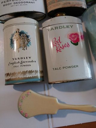 6 Vintage Talcum Powder Tins,  Avon bath salt,  lotion,  face powder,  rouge & more 5