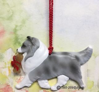 Sheltie - Bone Charm - Bi Blue - Christmas Artdog Breed Ornament.
