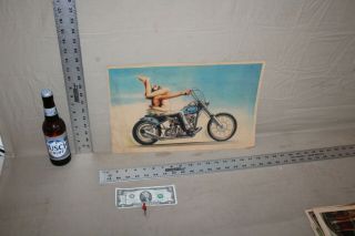 RARE 1960s MOTORCYCLE CHOPPER CULTURE STORE DISPLAY SIGN GIRL GUY 69 ON BIKE GAS 2