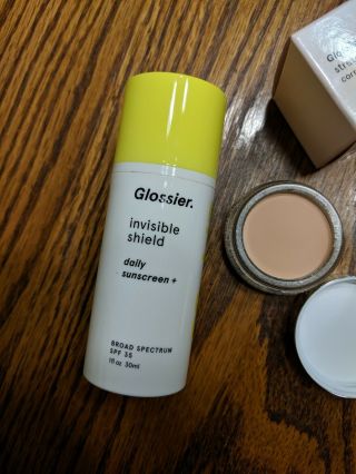 Glossier Invisible Shield,  Perfecting Skin Tint,  Stretch Concealer Both In Light