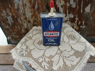 Vintage  - Never Opened -  Atlantic Household Oil  4 Fl.  Ounces - Full Metal Tin