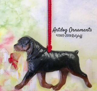 Rottweiler W/bone Charm - Christmas/holiday Dog Breed Ornament.  Artdog Ornament