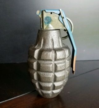 Vintage Us Military Practice Rfx Pineapple Hand Grenade Cast Iron W/pull Pin
