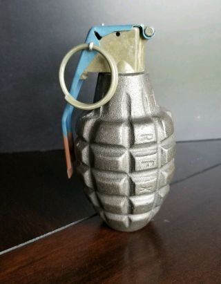 Vintage US Military Practice RFX Pineapple Hand Grenade Cast Iron w/Pull Pin 2