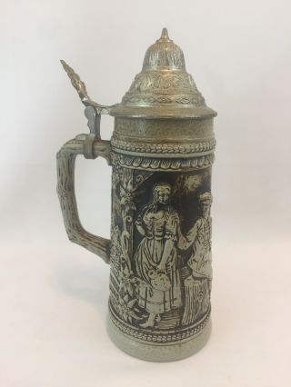 Vintage Gerz German Lidded Beer Stein Mug With Carvings