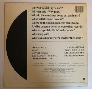 Talking Heads - Stop Making Sense - 1984 US 1st Press VG,  Ultrasonic 3