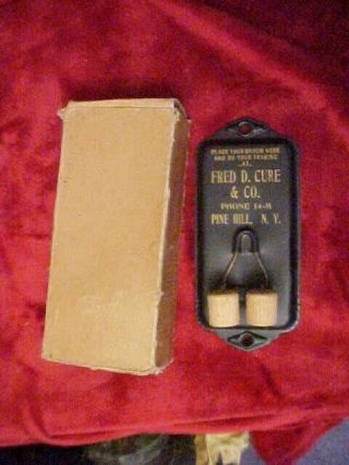 Advertising Broom Holder W / Box Fred D.  Cure & Co Pine Hills Nyphone 14 - M
