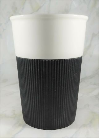 Starbucks 2012 White Bone China Black Silicone Grip 8 Oz Coffee Travel Mug Cup