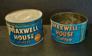 2 Vintage Maxwell House 1 Pound Tin Coffee Can 1 With Cover 1 Without Cover