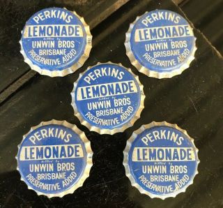 Set Of 5 X Perkins Lemonade Vintage Collector Soda Soft Drink Bottle Caps Rare