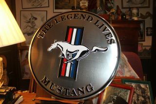 23 - 1/2 " Large Metal Ford Mustang Sign The Legend Lives Almost 2 Feet Embossed