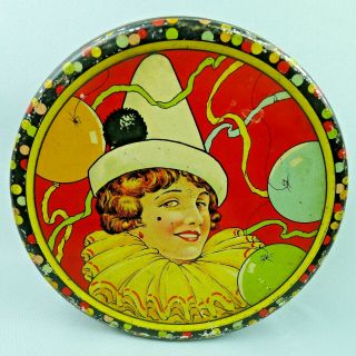 Art Deco Pierrot Pierrette Cookie Tin French Clown Biscuit Container