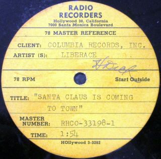 Liberace Santa Claus Is Coming To Town / White Christmas 10 " Acetate Test Press