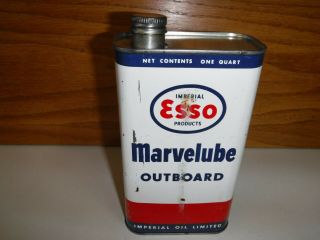 Vintage Imperial Esso Marvelube Outboard Rectangular Oil Can Tin Canada (empty)
