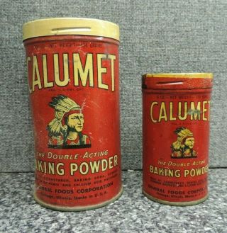 Vintage Calumet Double Acting Baking Powder Can 2x 1 Pound And 1 6 Oz Tin Cans