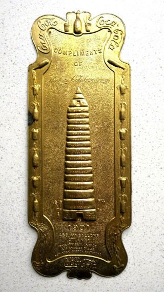 Coca Cola Antique Brass Door Push Sign Compliments Of The Coca - Cola Company 1901