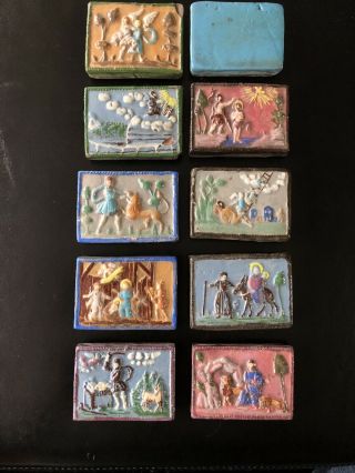Vintage Clay Biblical Art Tile Tiles 3” X 2” Set Of 9 Hand Painted Cool