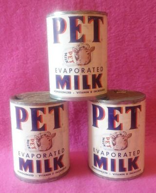 Vintage Tin Can Paper Label Advertising Pet Evaporated Milk Co Set Of 3