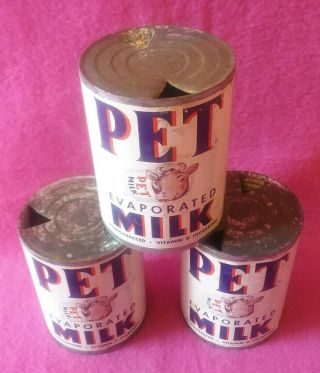Vintage Tin Can Paper Label Advertising PET Evaporated Milk Co Set of 3 2