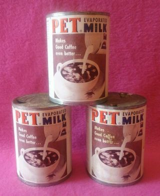 Vintage Tin Can Paper Label Advertising PET Evaporated Milk Co Set of 3 4