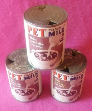 Vintage Tin Can Paper Label Advertising PET Evaporated Milk Co Set of 3 5