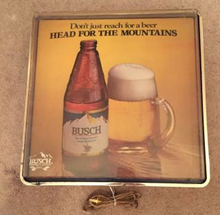 Vintage Busch Beer “head For The Mountains” Lighted Bar Sign 16” X 16” X 5”