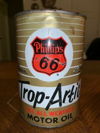 Vintage Phillips 66 Trop - Artic Motor Oil Empty Metal Oil Can