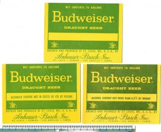 Usa Missouri Mo St.  Louis Anheuser - Busch Budweiser Draught Beer 3 Diff Labels