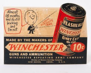 Vintage Winchester Battery Cardboard Die Cut Hanging Display Ad Sign 10.  5 "