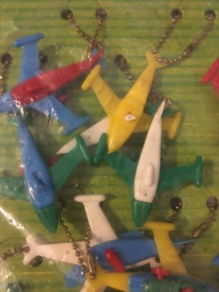 1960s Display Card of Hard Plastic Airplane Key Chains 12 total Store Stock 