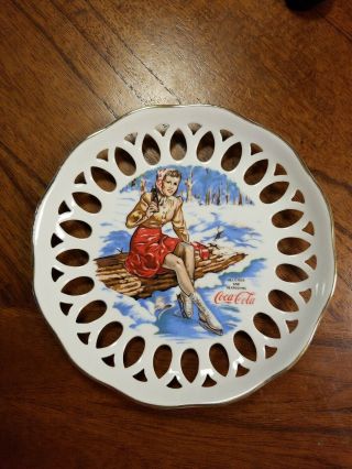 Vintage Porcelain Coca - Cola Open Lace Edge Plates