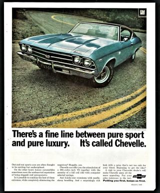 1969 Chevrolet Chevelle Ss 396 Sport Coupe Blue Sixties 60s Car Photo Ad