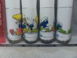 Smurf Drinking Glasses Set Of 4 Vintage 1983 Peyo Wallace Berrie Hardees