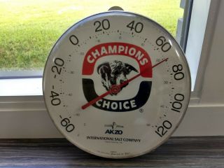 Vintage Tin Thermometer Champions Choice Animal Agricultural Salt Jumbo Dial Tca