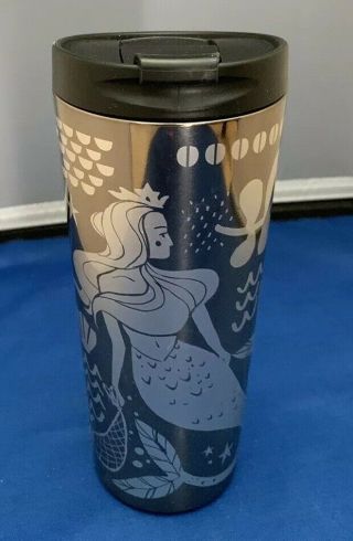 Starbucks 2017 Black/brown/gold Stainless Steel Tumbler Mermaid Travel Mug