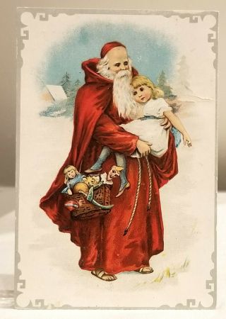 Father Christmas Cradling Little Girl,  Toys Galore.  M.  Koch 