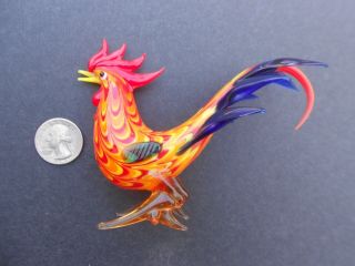 Murano Style Art Glass Rooster Figurine Sculpture Hand Blown