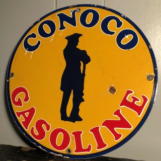 Vintage Conoco Gas Oil Porcelain Sign Service Station Pump