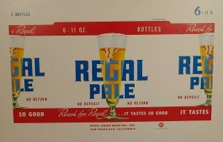 Old Regal Pale Beer 6 Pack Printers Proof Regal Amber Brewing San Francisco Ca