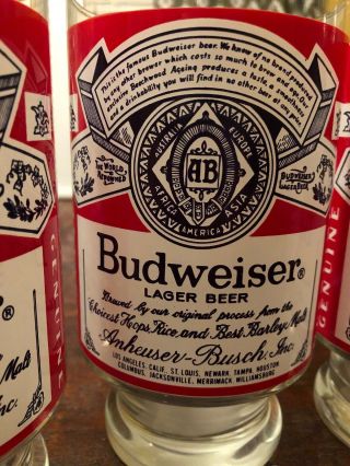 Vintage Budweiser Lager Beer Large Glass 32oz Tankard Pedestal Classic Set Of 4 2