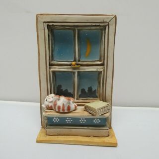 Adorables Peter Fagan Miniature Cat Book Window Handmade Painted 4.  5 " X 2.  5 "