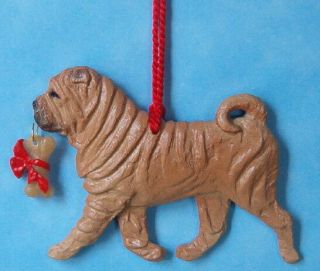 Shar Pei - Bone - Red - Artdog Breed Ornament.