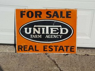 Vintage Metal United Farm Agency Real Estate Sign 2 Sides 24 " X 18 "