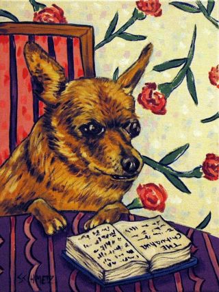 Chihuahua Print - 11x14 Modern Poster Gift For Librarian - Dog Art - Folk