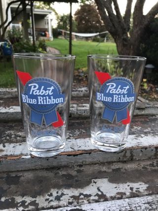 2 Pabst Blue Ribbon Pbr Beer 16 Oz Pint Glass Set Two Glasses Pair Rare 1844