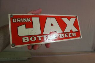 Drink Jax Bottle Beer Porcelain Metal Dealer Sign Orleans Brewing Bar Man Cave