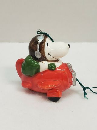 Rare Vintage Peanuts Snoopy Ceramic Christmas Ornament Airplane Pilot